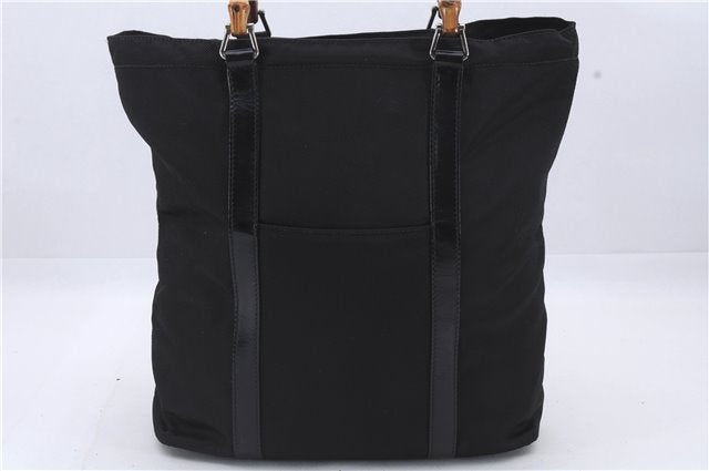 Authentic GUCCI Bamboo Hand Bag Nylon Enamel Black 5905D
