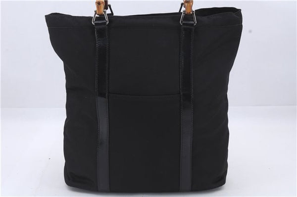 Authentic GUCCI Bamboo Hand Bag Nylon Enamel Black 5905D