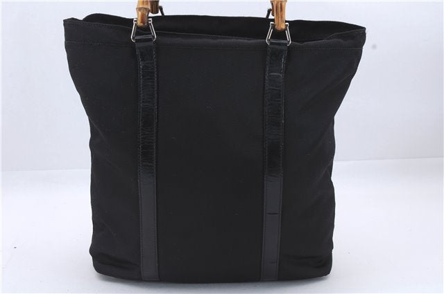 Authentic GUCCI Bamboo Hand Bag Nylon Enamel Black 5905D