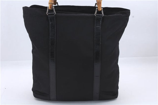 Authentic GUCCI Bamboo Hand Bag Nylon Enamel Black 5905D