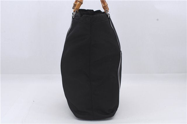 Authentic GUCCI Bamboo Hand Bag Nylon Enamel Black 5905D