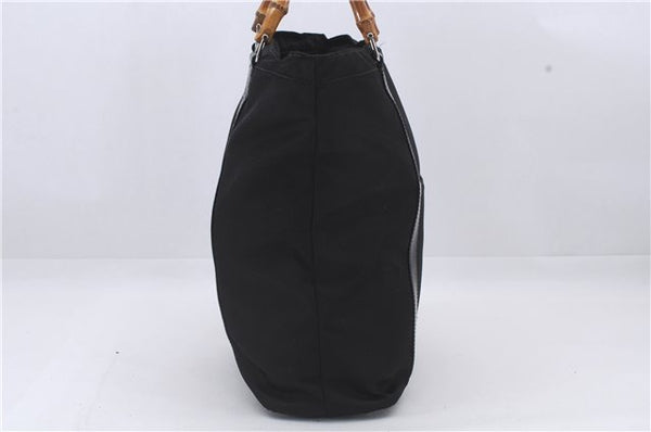 Authentic GUCCI Bamboo Hand Bag Nylon Enamel Black 5905D