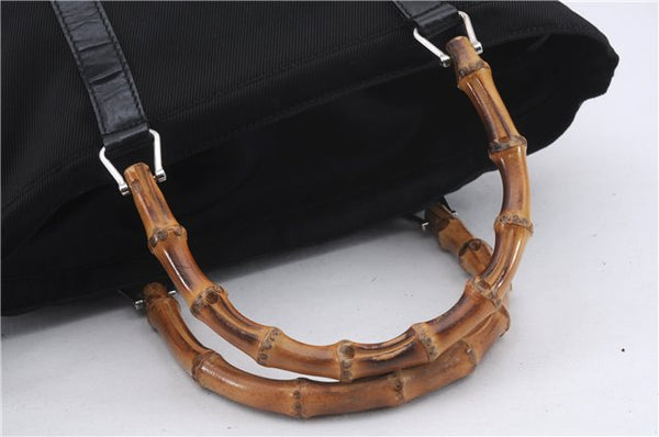 Authentic GUCCI Bamboo Hand Bag Nylon Enamel Black 5905D