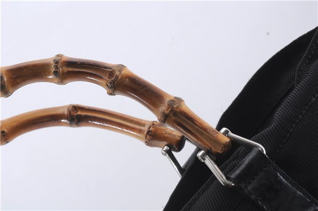 Authentic GUCCI Bamboo Hand Bag Nylon Enamel Black 5905D