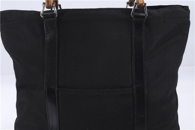 Authentic GUCCI Bamboo Hand Bag Nylon Enamel Black 5905D