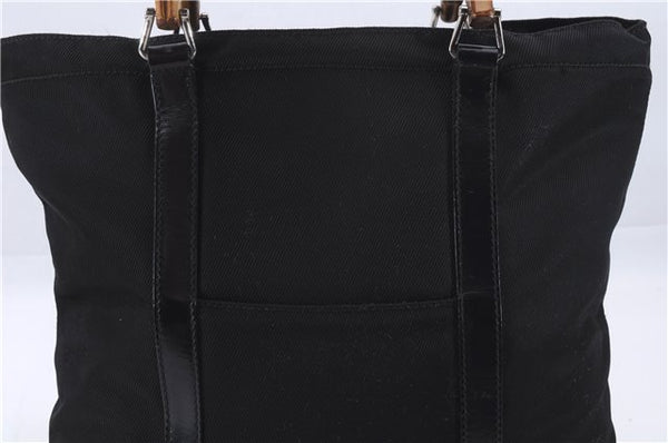 Authentic GUCCI Bamboo Hand Bag Nylon Enamel Black 5905D