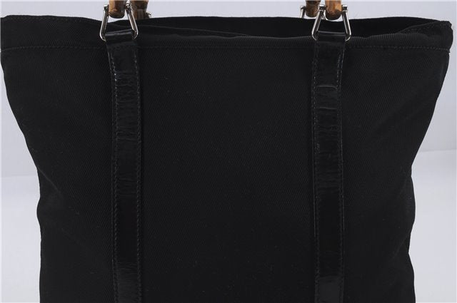 Authentic GUCCI Bamboo Hand Bag Nylon Enamel Black 5905D