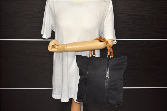 Authentic GUCCI Bamboo Hand Bag Nylon Enamel Black 5905D