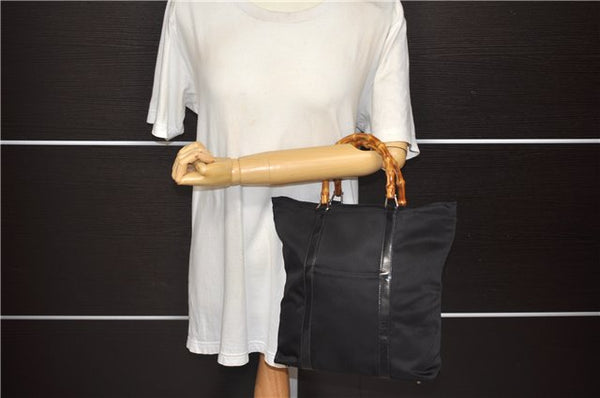 Authentic GUCCI Bamboo Hand Bag Nylon Enamel Black 5905D