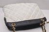 Authentic CHANEL Calf Skin Matelasse Chain Shoulder Cross Bag White CC 5905I