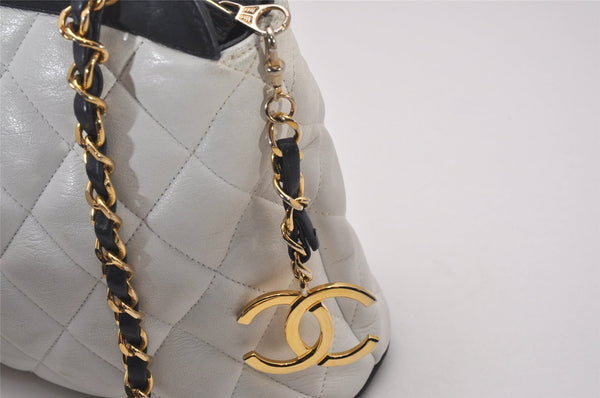 Authentic CHANEL Calf Skin Matelasse Chain Shoulder Cross Bag White CC 5905I