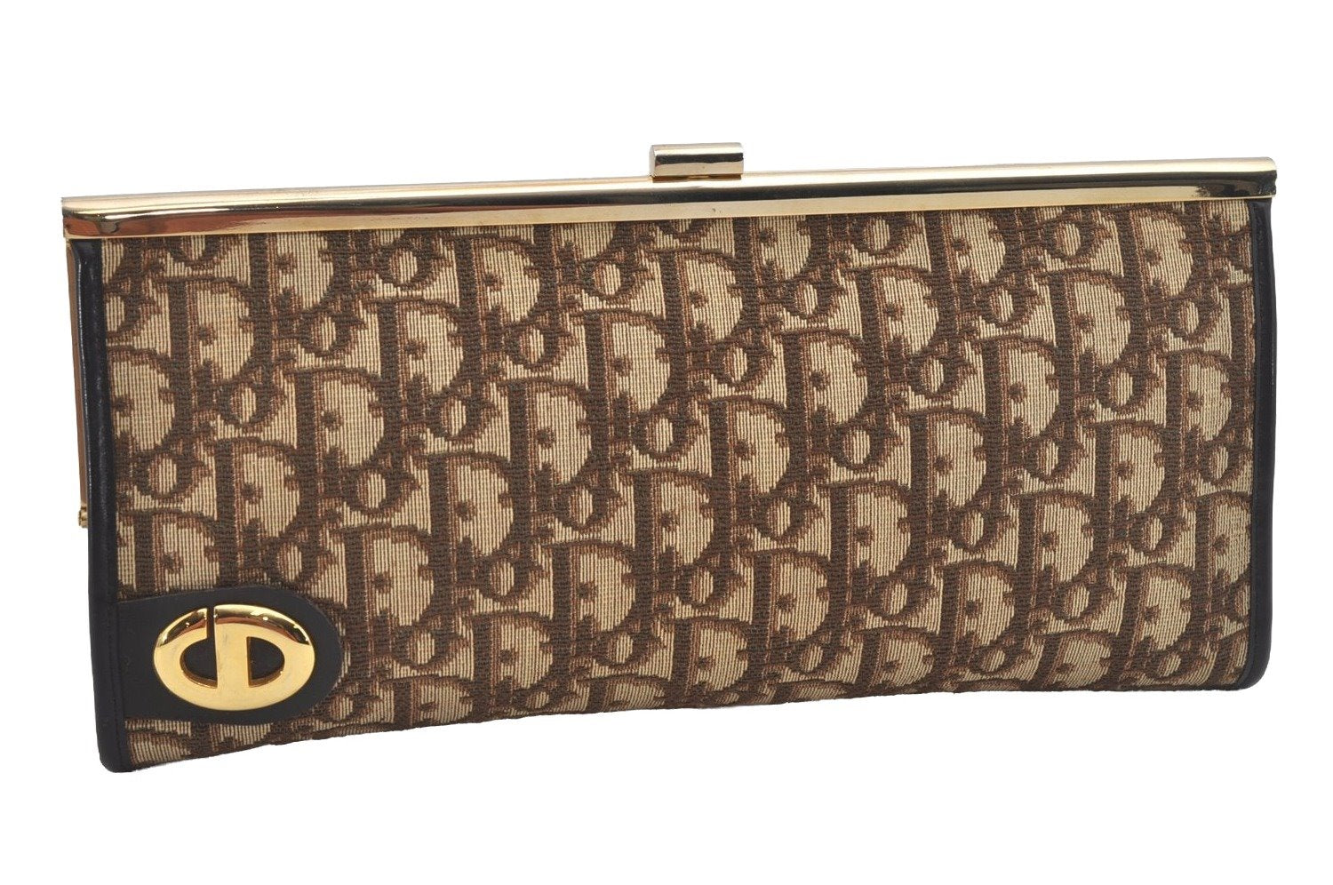Authentic Christian Dior Trotter Clutch Bag Purse Canvas Leather Brown 5906I