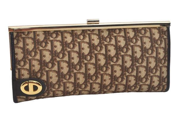 Authentic Christian Dior Trotter Clutch Bag Purse Canvas Leather Brown 5906I