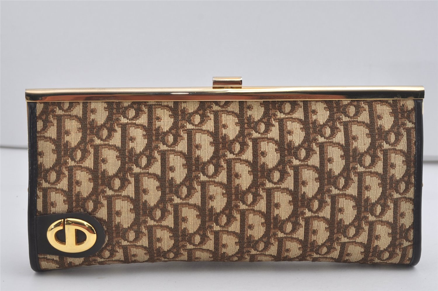 Authentic Christian Dior Trotter Clutch Bag Purse Canvas Leather Brown 5906I