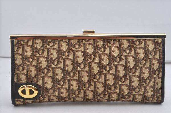 Authentic Christian Dior Trotter Clutch Bag Purse Canvas Leather Brown 5906I