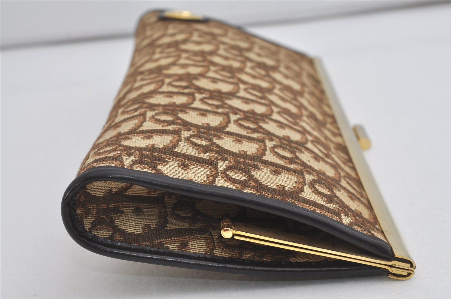 Authentic Christian Dior Trotter Clutch Bag Purse Canvas Leather Brown 5906I