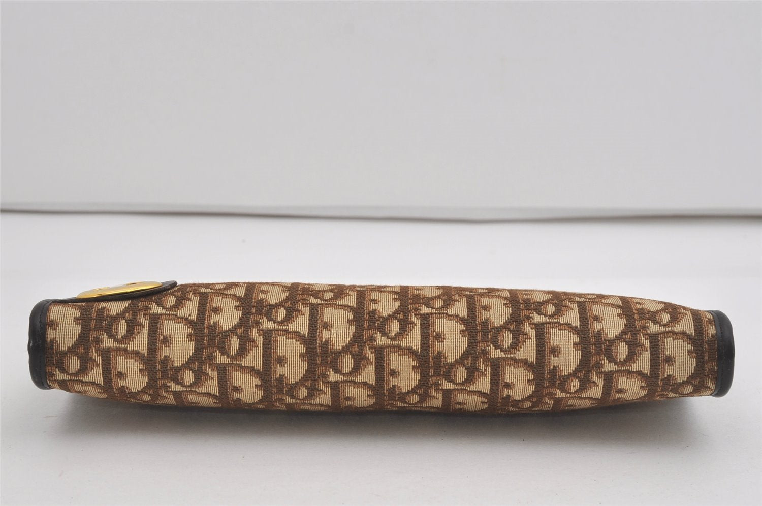 Authentic Christian Dior Trotter Clutch Bag Purse Canvas Leather Brown 5906I