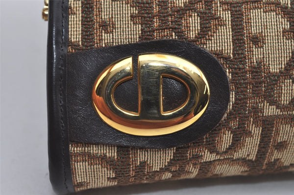 Authentic Christian Dior Trotter Clutch Bag Purse Canvas Leather Brown 5906I