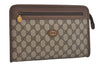 Authentic GUCCI Vintage Clutch Hand Bag Purse GG PVC Leather Brown 5910I