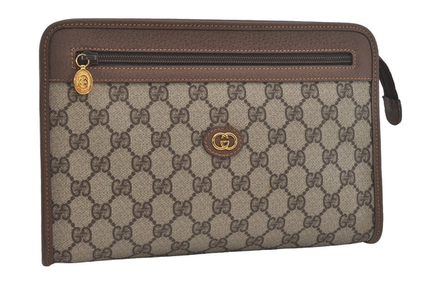 Authentic GUCCI Vintage Clutch Hand Bag Purse GG PVC Leather Brown 5910I