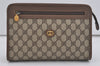 Authentic GUCCI Vintage Clutch Hand Bag Purse GG PVC Leather Brown 5910I