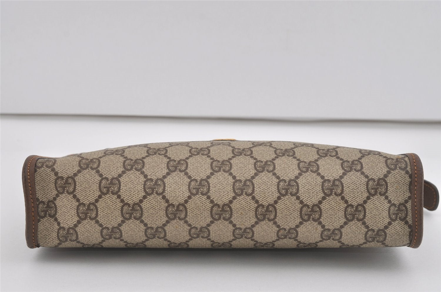 Authentic GUCCI Vintage Clutch Hand Bag Purse GG PVC Leather Brown 5910I