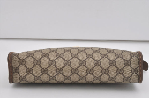 Authentic GUCCI Vintage Clutch Hand Bag Purse GG PVC Leather Brown 5910I