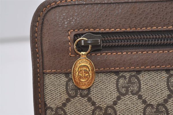Authentic GUCCI Vintage Clutch Hand Bag Purse GG PVC Leather Brown 5910I