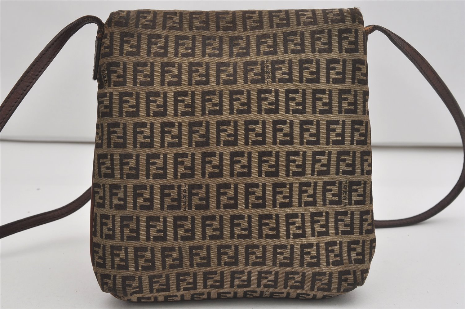 Authentic FENDI Zucchino Mamma Baguette Shoulder Bag Canvas Leather Brown 5911I