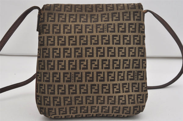 Authentic FENDI Zucchino Mamma Baguette Shoulder Bag Canvas Leather Brown 5911I