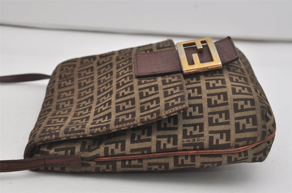 Authentic FENDI Zucchino Mamma Baguette Shoulder Bag Canvas Leather Brown 5911I