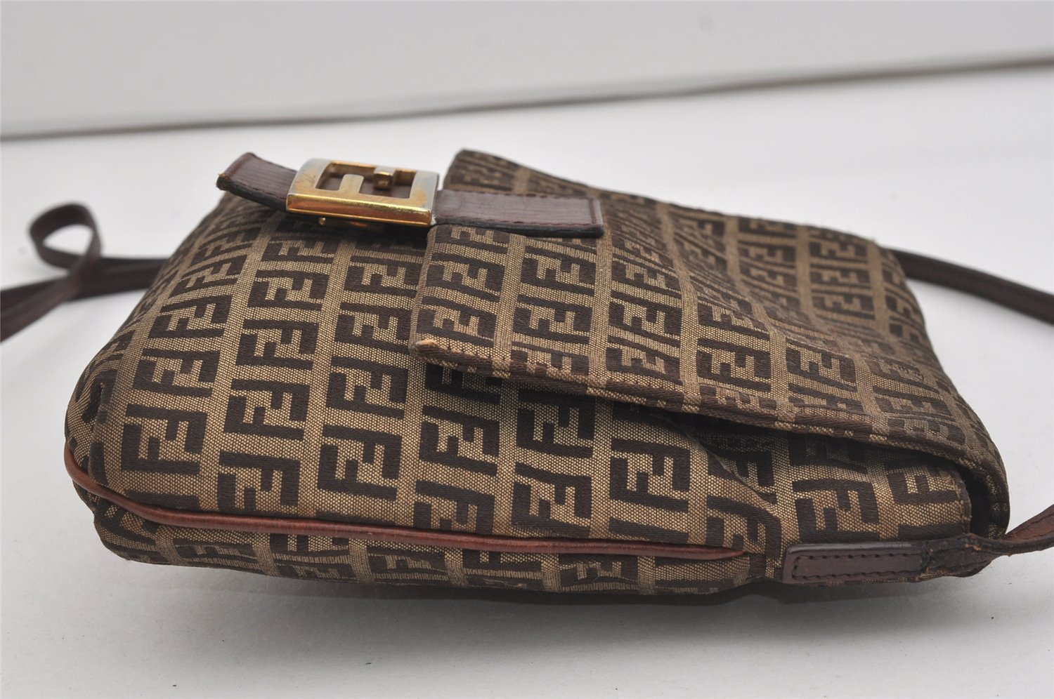 Authentic FENDI Zucchino Mamma Baguette Shoulder Bag Canvas Leather Brown 5911I