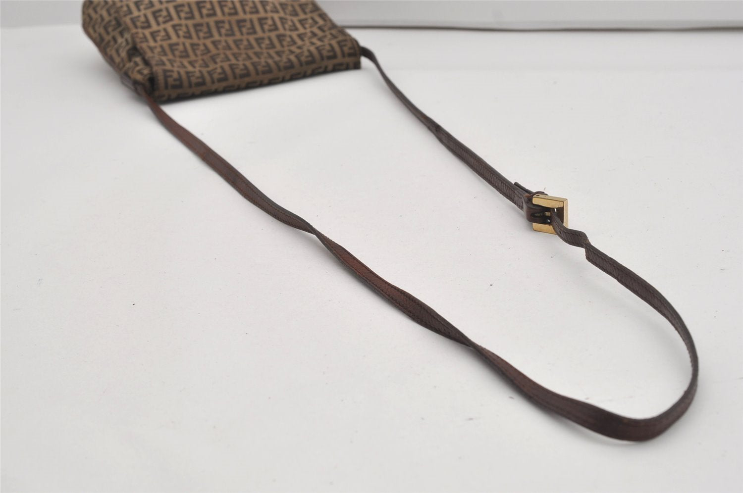 Authentic FENDI Zucchino Mamma Baguette Shoulder Bag Canvas Leather Brown 5911I