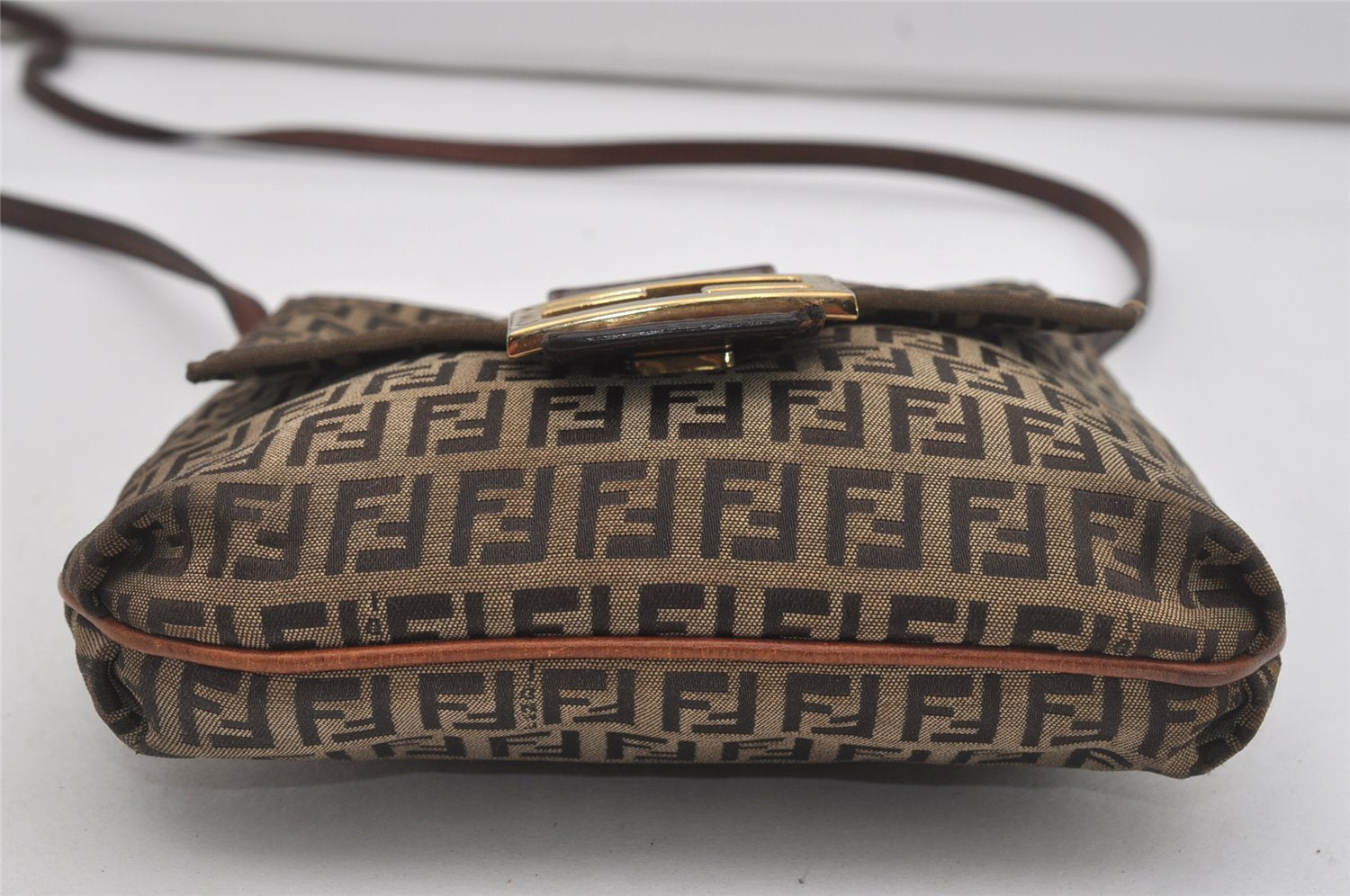 Authentic FENDI Zucchino Mamma Baguette Shoulder Bag Canvas Leather Brown 5911I