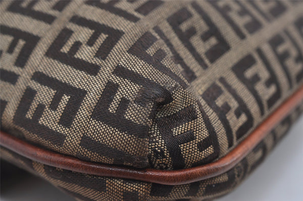 Authentic FENDI Zucchino Mamma Baguette Shoulder Bag Canvas Leather Brown 5911I
