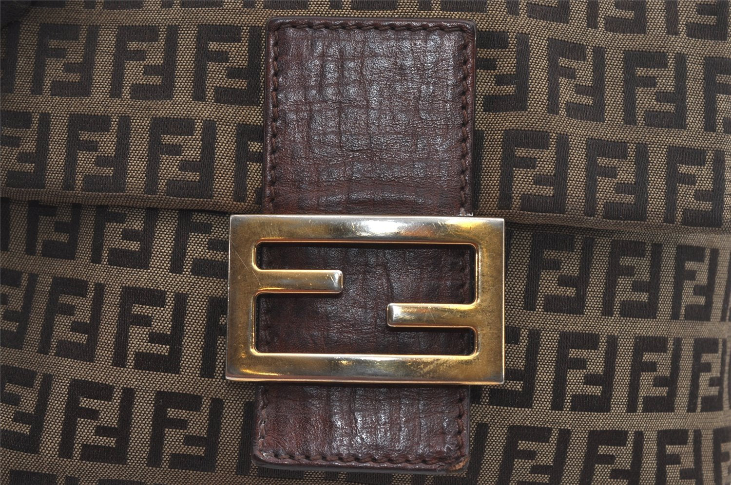 Authentic FENDI Zucchino Mamma Baguette Shoulder Bag Canvas Leather Brown 5911I