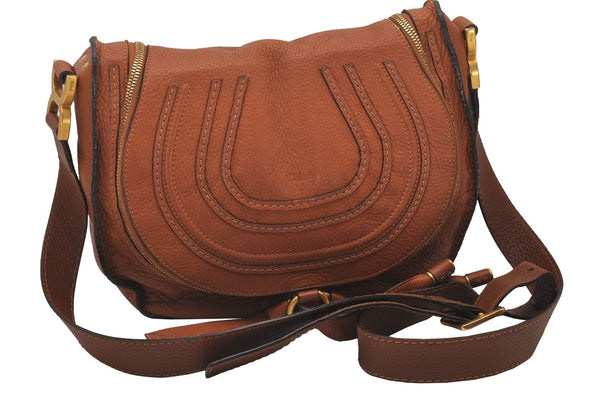 Authentic Chloe Mercie Leather Shoulder Cross Body Bag Purse Brown 5912I