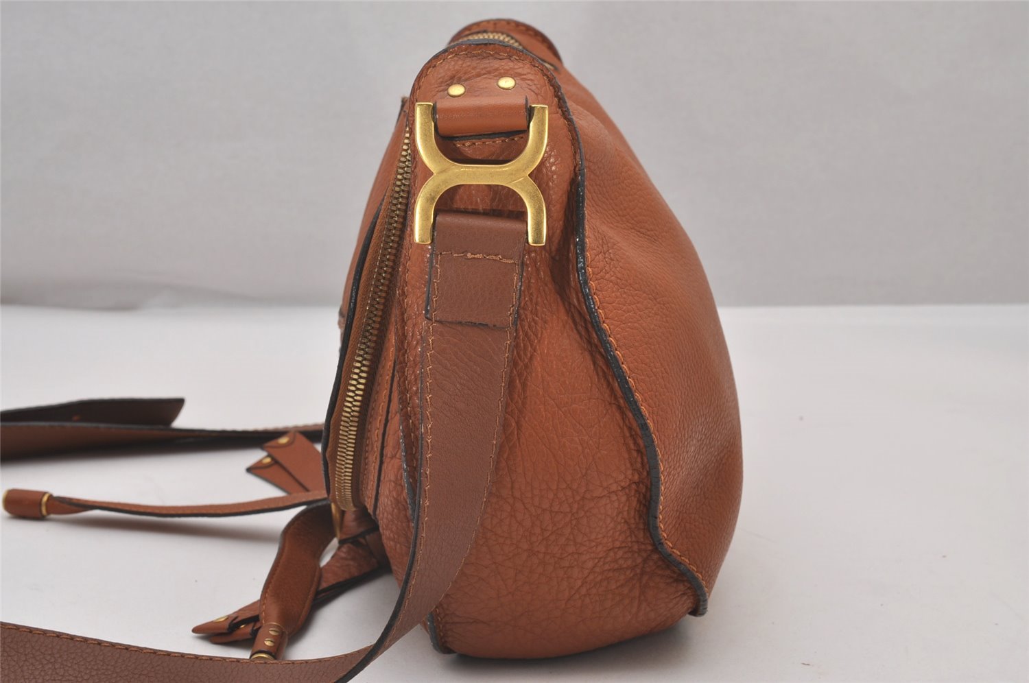 Authentic Chloe Mercie Leather Shoulder Cross Body Bag Purse Brown 5912I