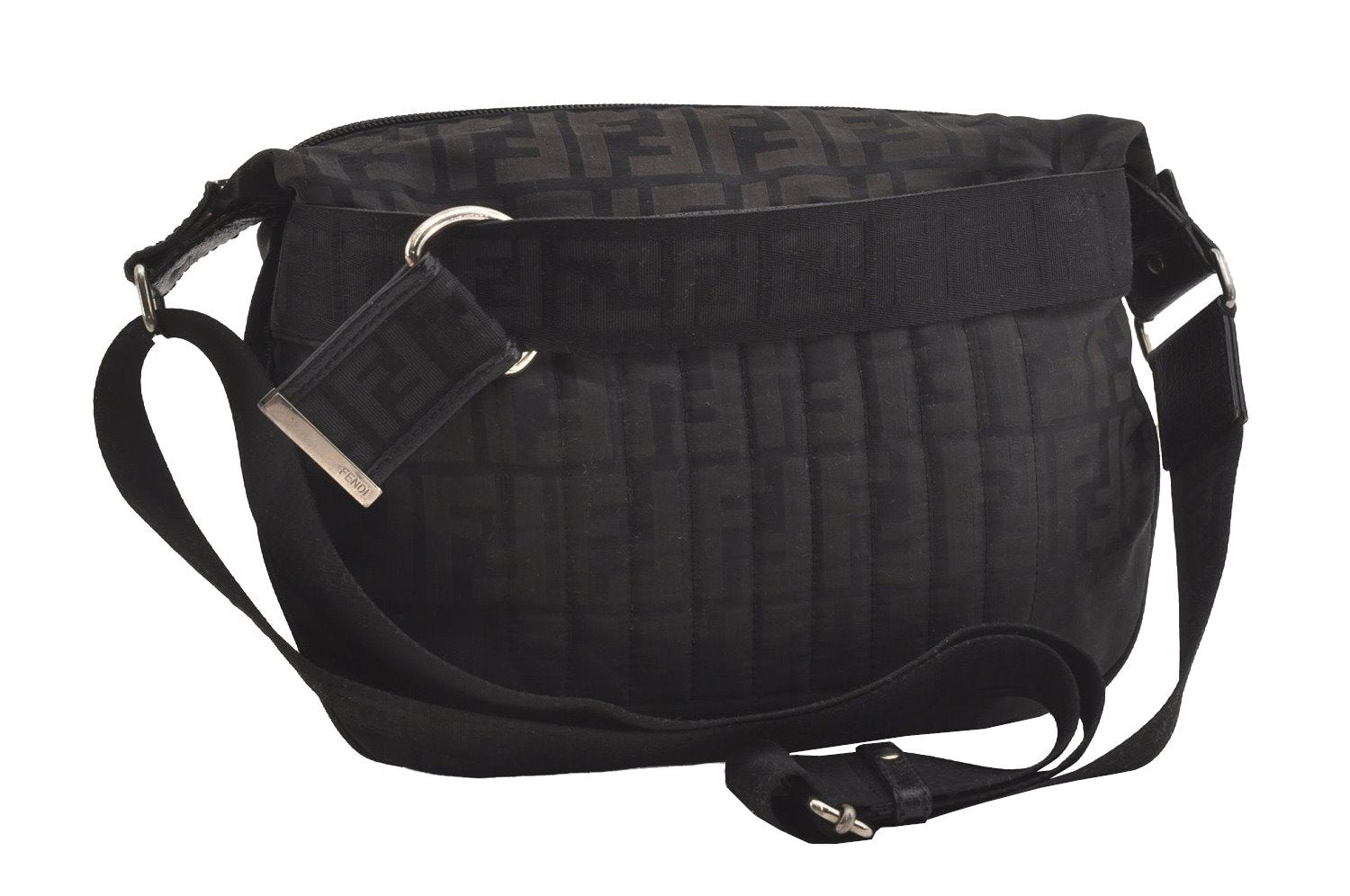 Authentic FENDI Zucca Shoulder Cross Body Bag Purse Canvas Leather Black 5916I