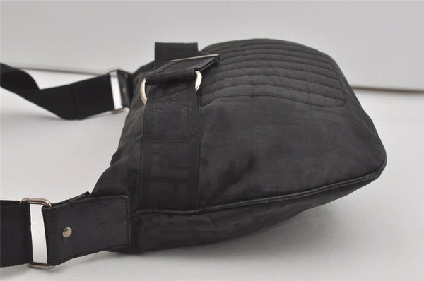 Authentic FENDI Zucca Shoulder Cross Body Bag Purse Canvas Leather Black 5916I