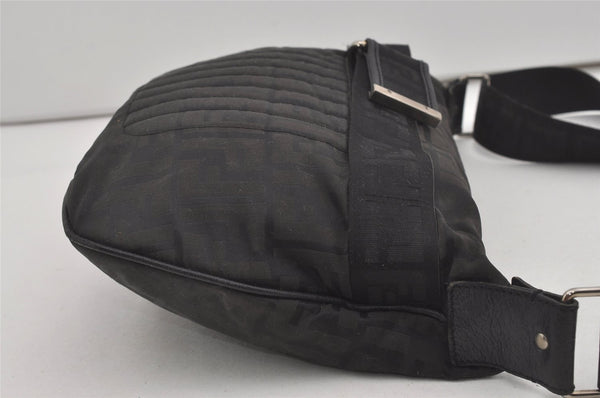 Authentic FENDI Zucca Shoulder Cross Body Bag Purse Canvas Leather Black 5916I