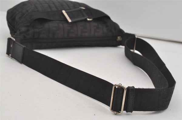 Authentic FENDI Zucca Shoulder Cross Body Bag Purse Canvas Leather Black 5916I