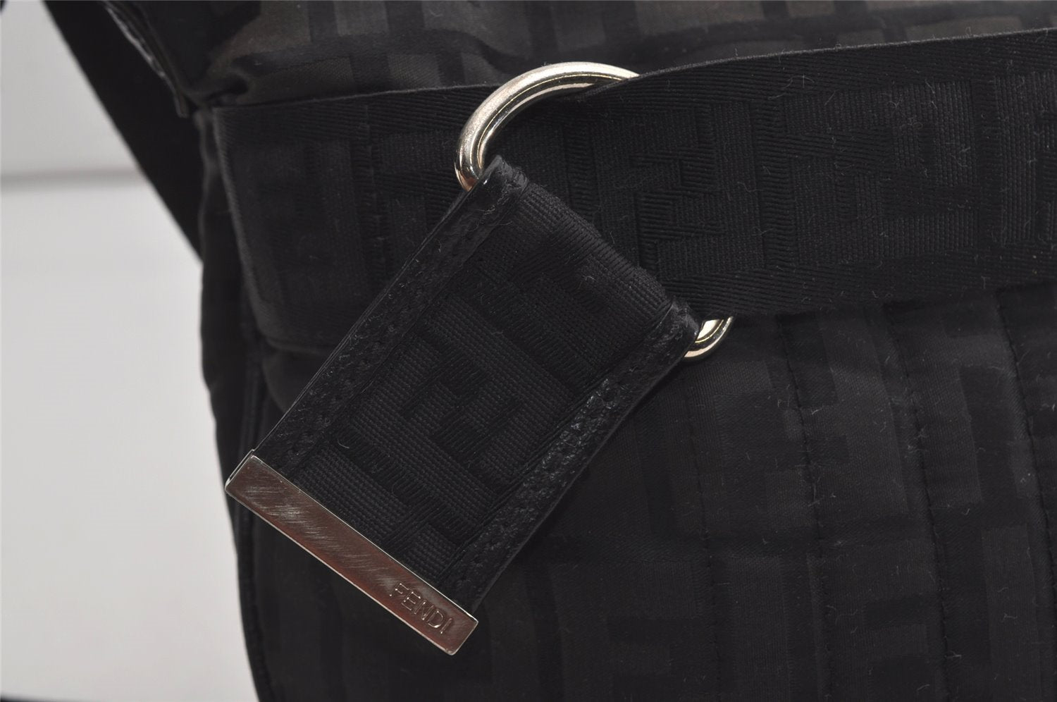 Authentic FENDI Zucca Shoulder Cross Body Bag Purse Canvas Leather Black 5916I