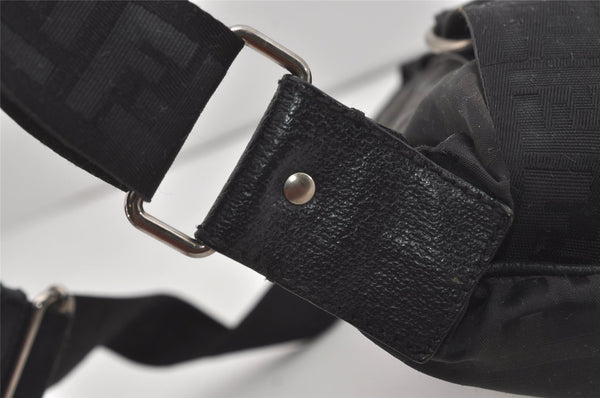 Authentic FENDI Zucca Shoulder Cross Body Bag Purse Canvas Leather Black 5916I