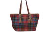 Authentic COACH Check Shoulder Hand Bag Wool Leather 8937 Red Brown 5923D