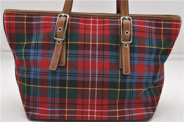 Authentic COACH Check Shoulder Hand Bag Wool Leather 8937 Red Brown 5923D