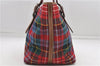 Authentic COACH Check Shoulder Hand Bag Wool Leather 8937 Red Brown 5923D