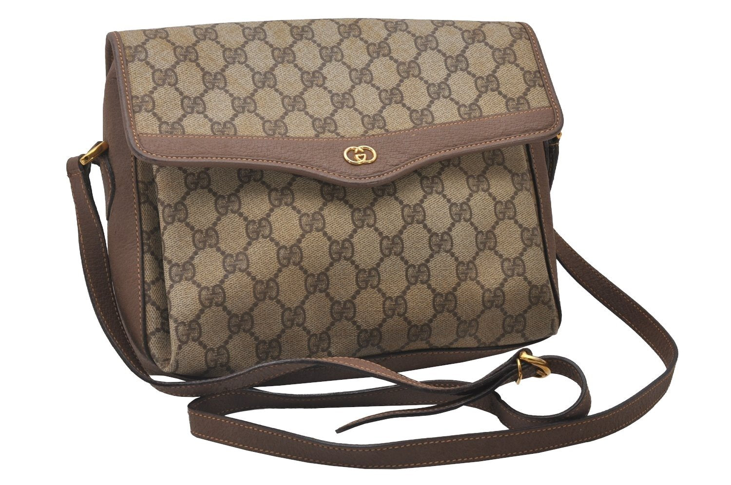 Authentic GUCCI Shoulder Cross Body Bag Purse GG PVC Leather Brown Junk 5925I