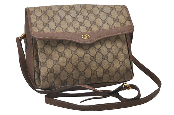 Authentic GUCCI Shoulder Cross Body Bag Purse GG PVC Leather Brown Junk 5925I