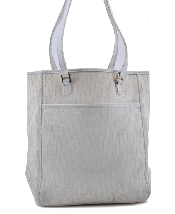 Authentic Christian Dior Trotter Tote Hand Bag Canvas Leather White 5926C